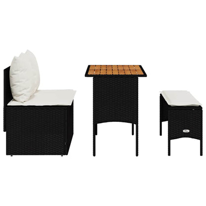 Set da Pranzo da Giardino 3 pz con Cuscini Nero in Polyrattan