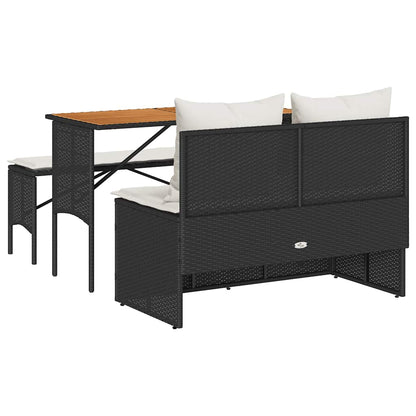 Set da Pranzo da Giardino 3 pz con Cuscini Nero in Polyrattan