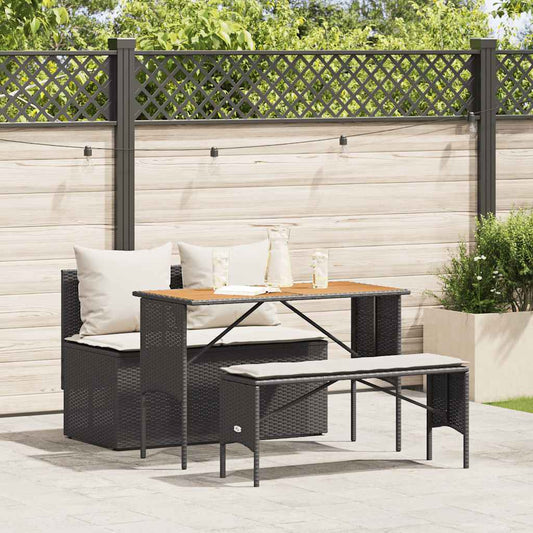 Set da Pranzo da Giardino 3 pz con Cuscini Nero in Polyrattan