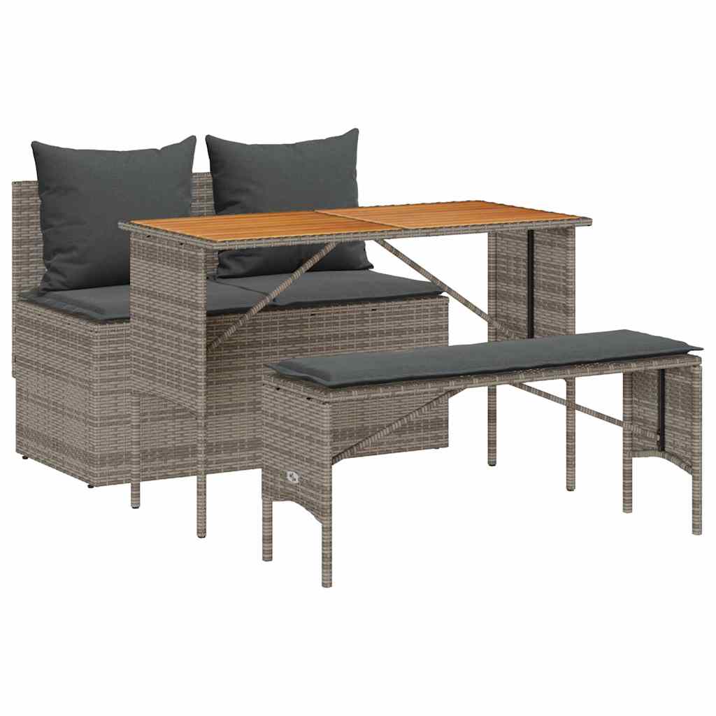 Set da Pranzo da Giardino 3 pz con Cuscini in Polyrattan Grigio - homemem39