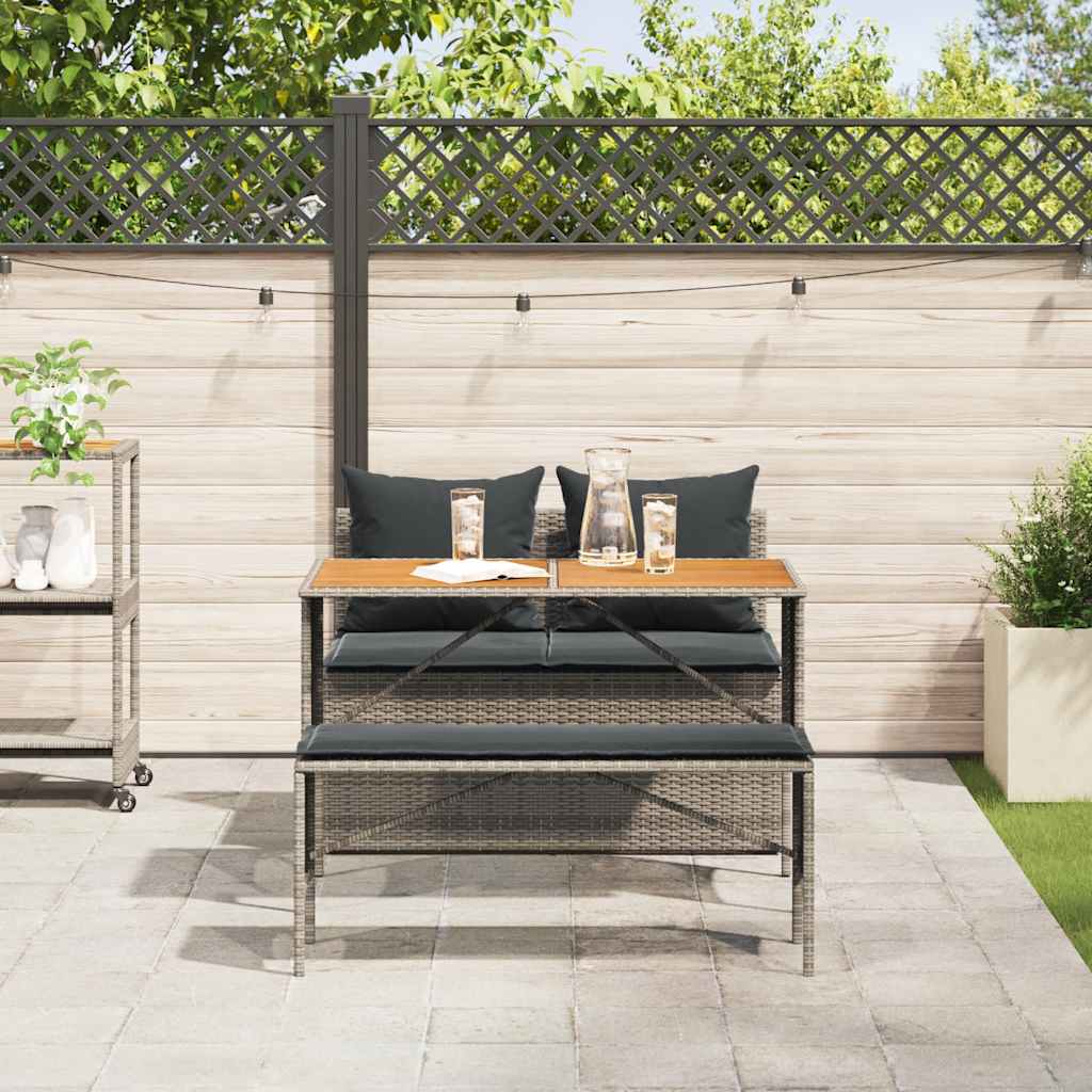 Set da Pranzo da Giardino 3 pz con Cuscini in Polyrattan Grigio - homemem39