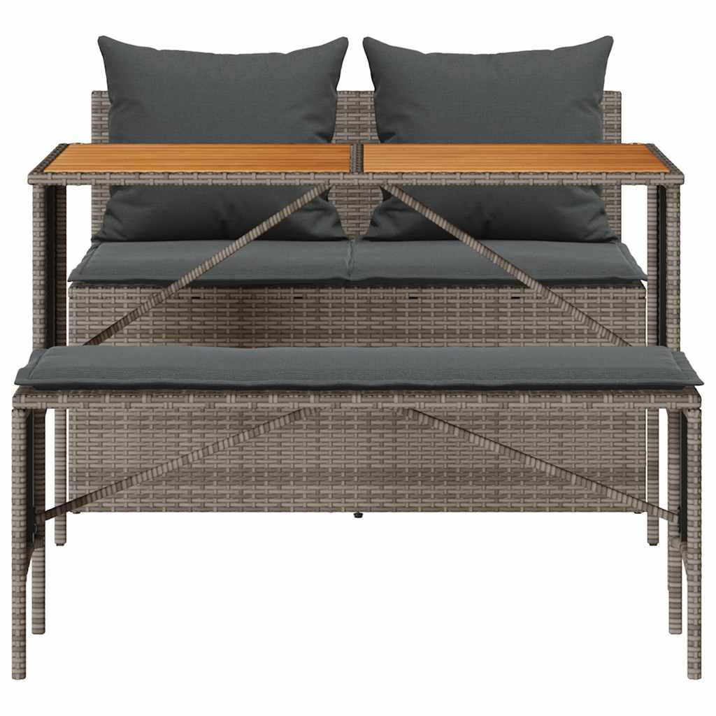 Set da Pranzo da Giardino 3 pz con Cuscini in Polyrattan Grigio - homemem39