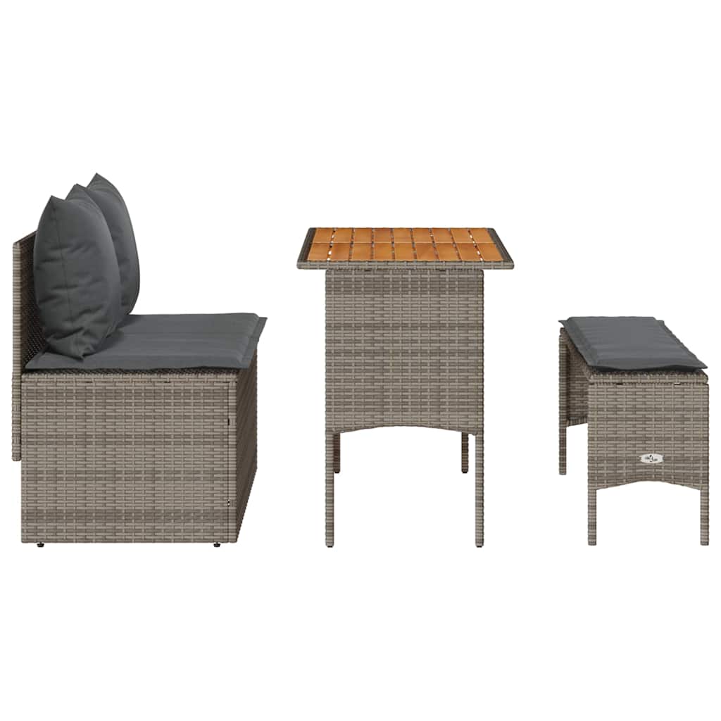 Set da Pranzo da Giardino 3 pz con Cuscini in Polyrattan Grigio - homemem39