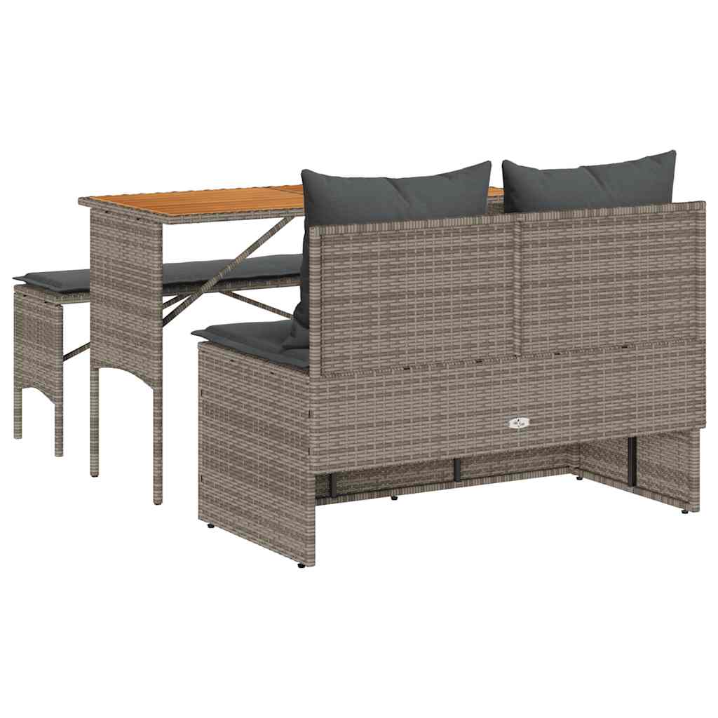 Set da Pranzo da Giardino 3 pz con Cuscini in Polyrattan Grigio - homemem39