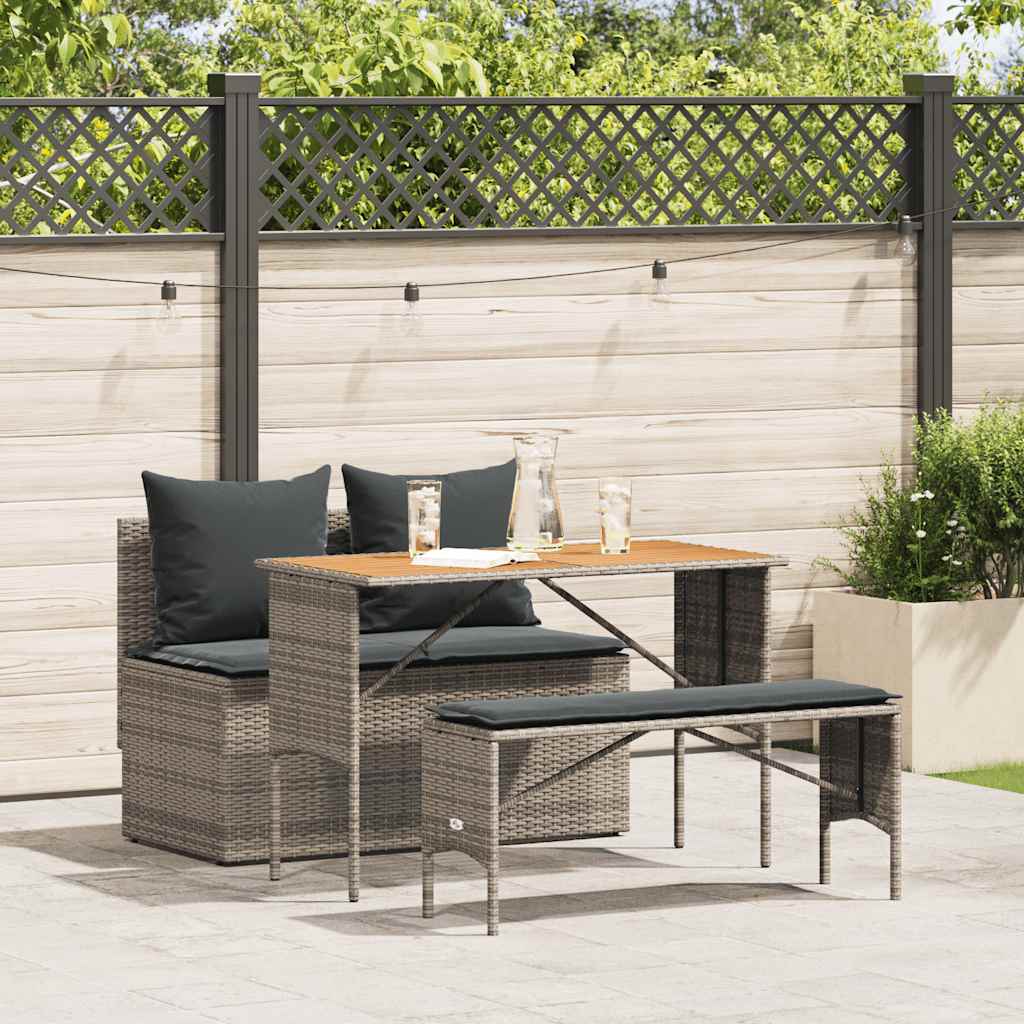Set da Pranzo da Giardino 3 pz con Cuscini in Polyrattan Grigio - homemem39