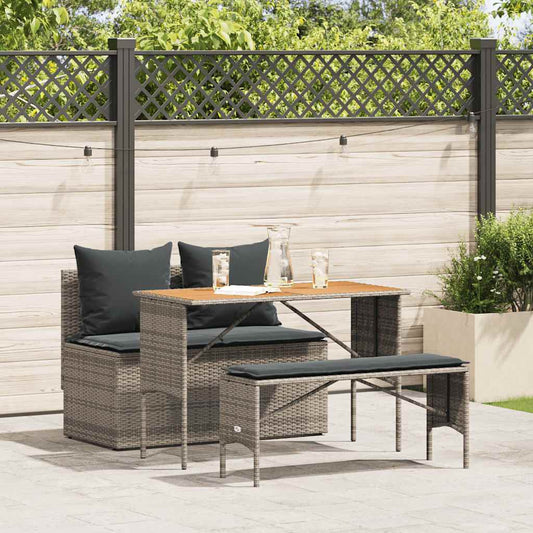 Set da Pranzo da Giardino 3 pz con Cuscini in Polyrattan Grigio - homemem39
