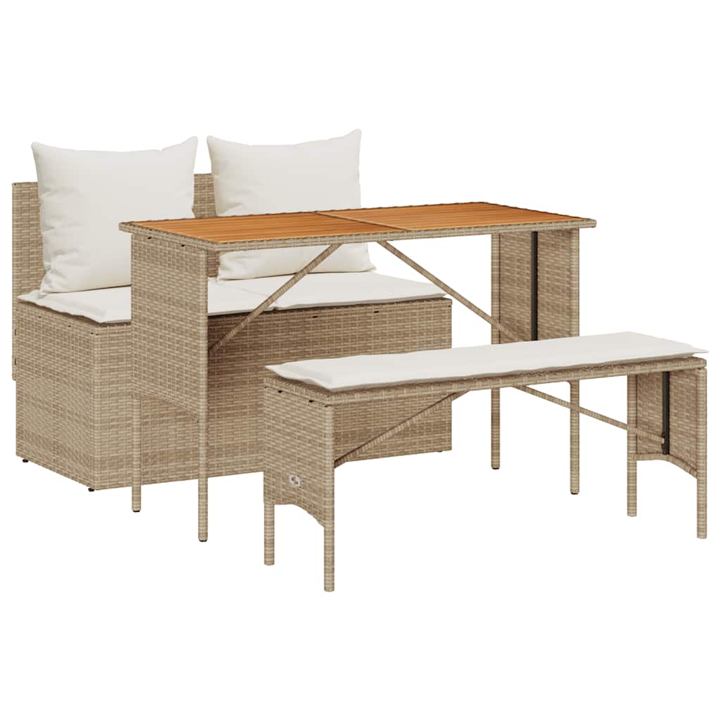 Set da Pranzo da Giardino 3 pz con Cuscini Beige in Polyrattan - homemem39