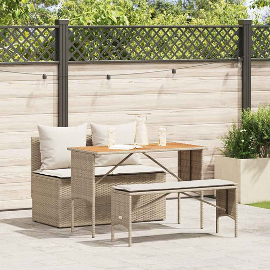 Set da Pranzo da Giardino 3 pz con Cuscini Beige in Polyrattan - homemem39