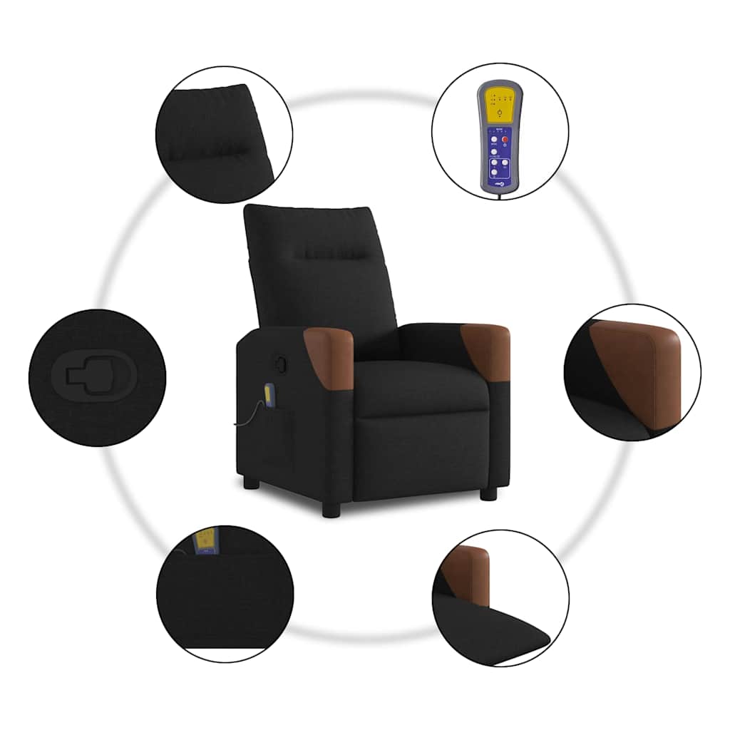 Poltrona Massaggiante Reclinabile Nera in Tessuto - homemem39