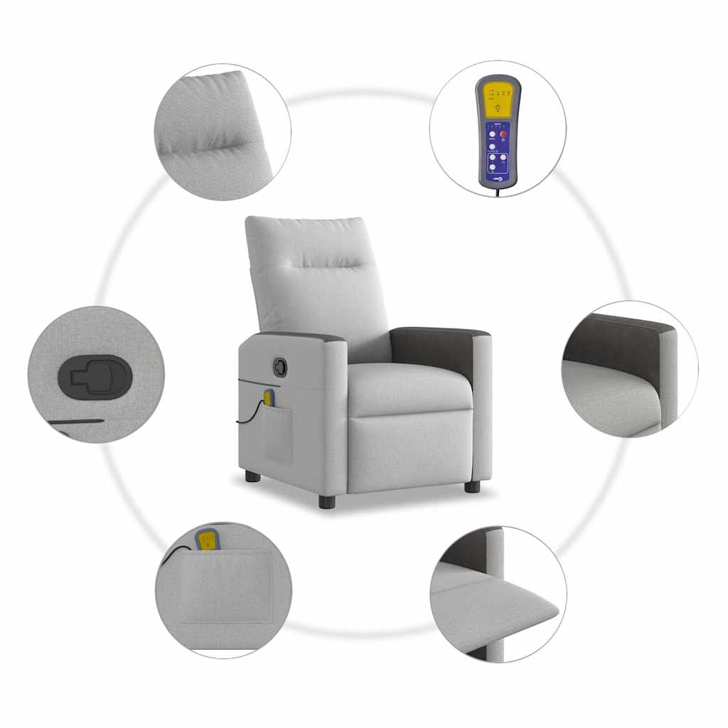 Poltrona Massaggiante Reclinabile Grigio Nuvola in Tessuto - homemem39