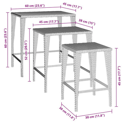 Tavolini Impilabili da Giardino 3 pz Marroni in Polyrattan