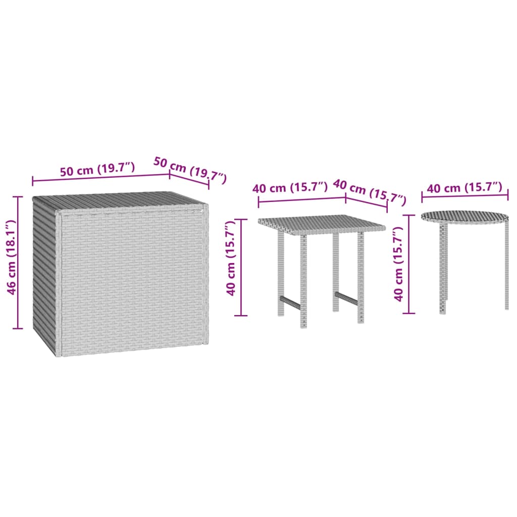 Tavolini da Giardino 3 pz Marroni in Polyrattan