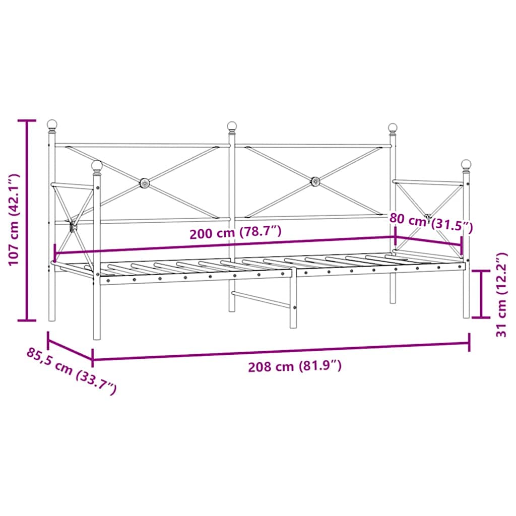 Dormeuse senza Materasso Nero 80x200 cm in Acciaio - homemem39