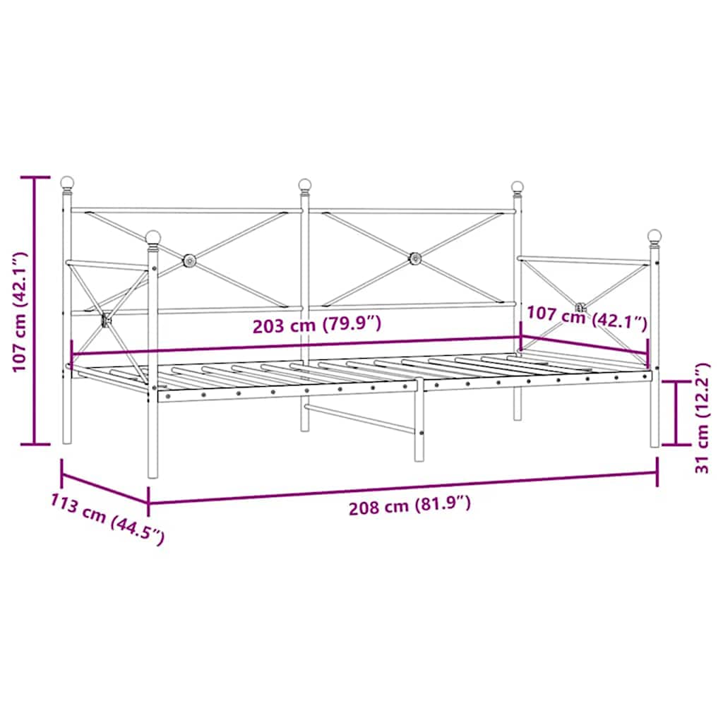 Dormeuse senza Materasso Bianco 107x203 cm in Acciaio | homemem39