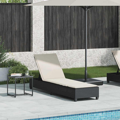 Lettino Prendisole con Cuscini Nero 55x200x25,5cm in Polyrattan