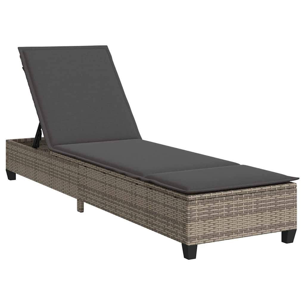 Lettino Prendisole con Cuscini Grigio 55x200x25,5cm Polyrattan - homemem39