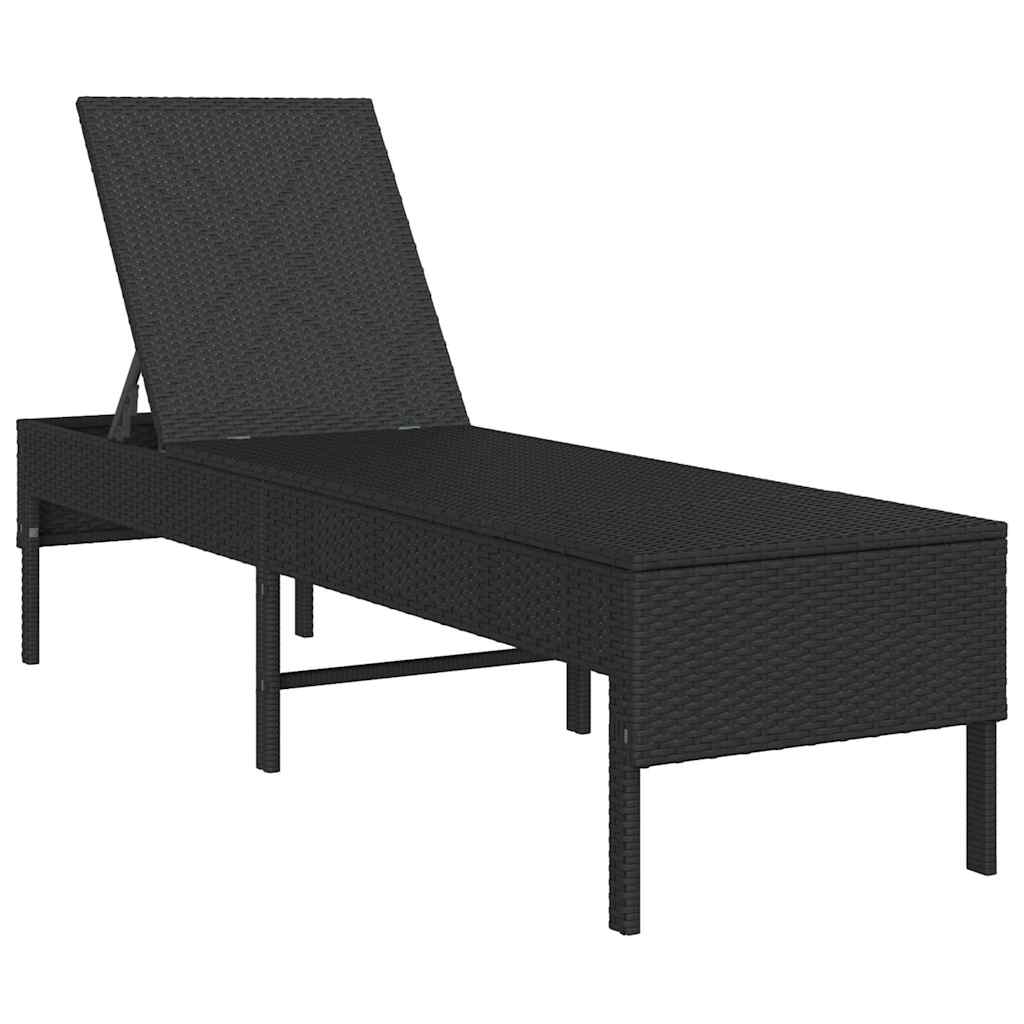 Lettino Prendisole con Cuscino Nero 55x200x44 cm in Polyrattan - homemem39