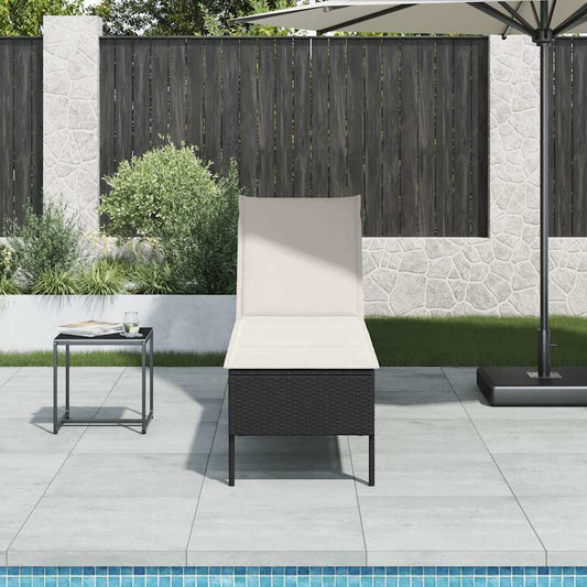 Lettino Prendisole con Cuscino Nero 55x200x44 cm in Polyrattan