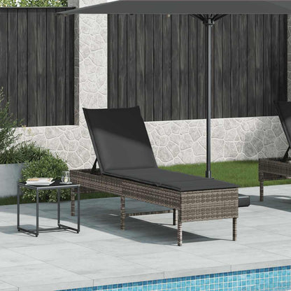 Lettino Prendisole con Cuscino Grigio 55x200x44cm in Polyrattan