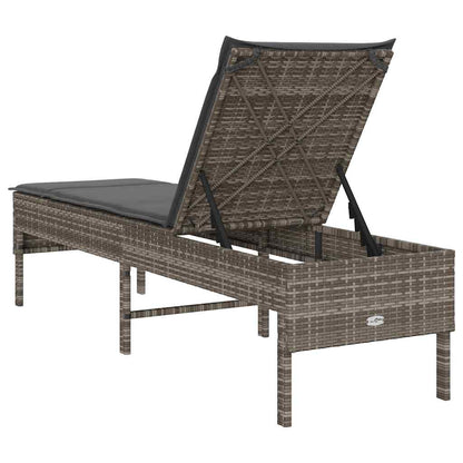 Lettino Prendisole con Cuscino Grigio 55x200x44cm in Polyrattan