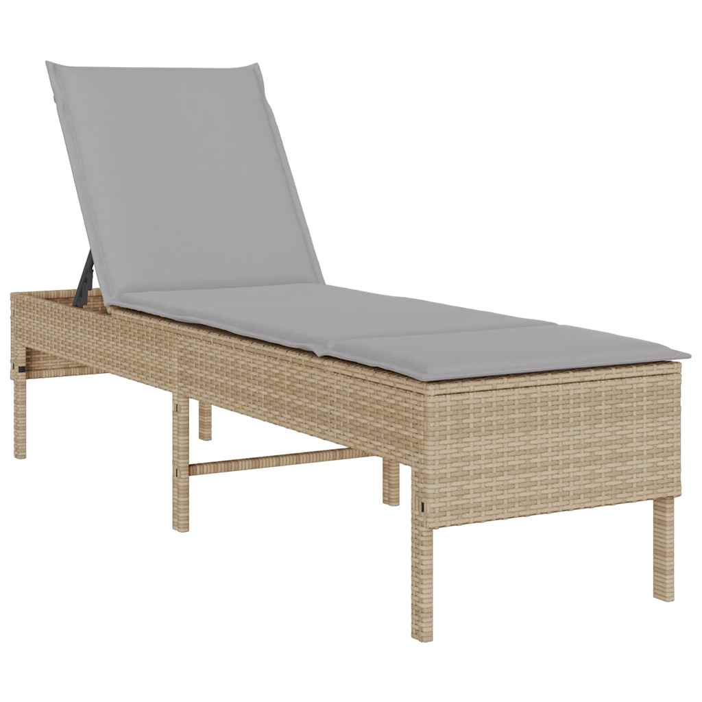 Lettino Prendisole con Cuscini Beige 55x200x44 cm in Polyrattan