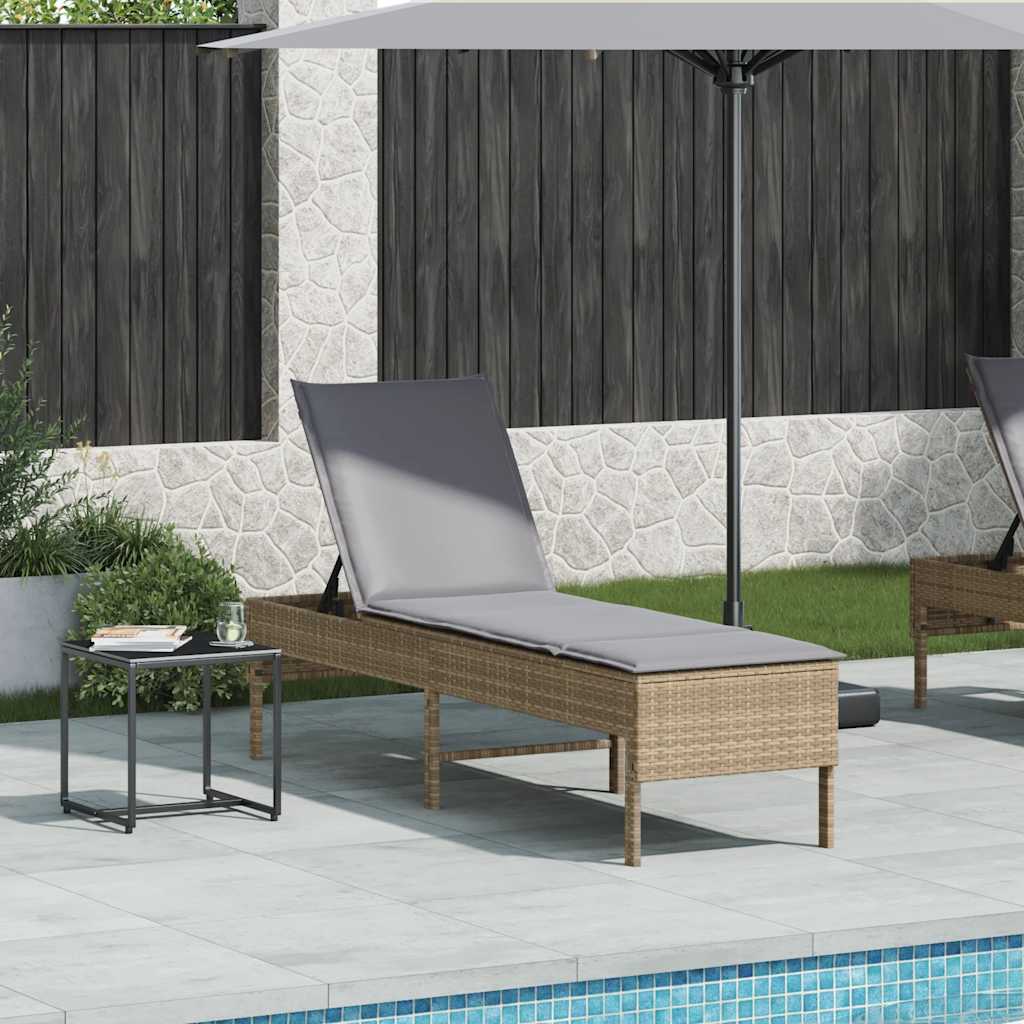 Lettino Prendisole con Cuscini Beige 55x200x44 cm in Polyrattan