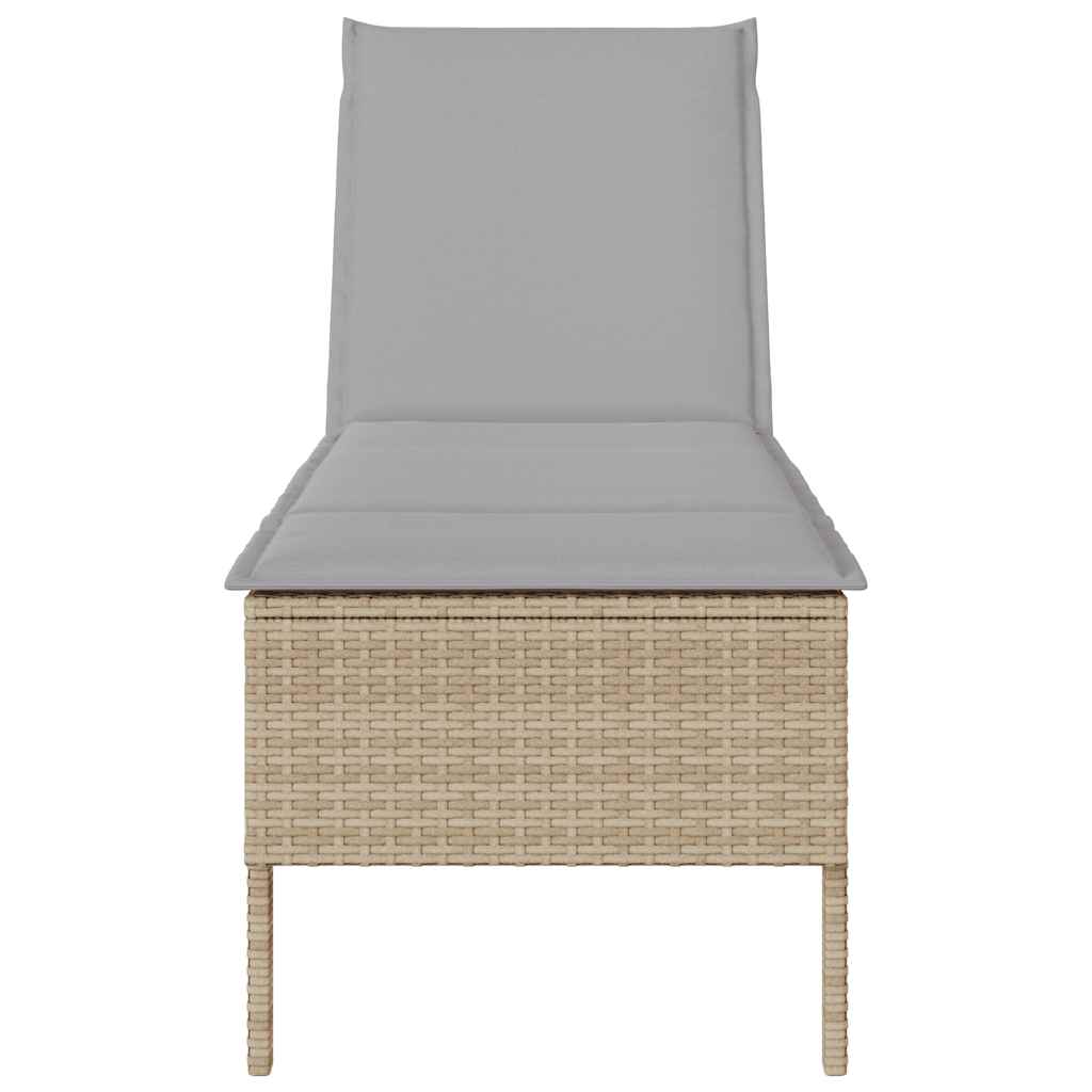 Lettino Prendisole con Cuscini Beige 55x200x44 cm in Polyrattan