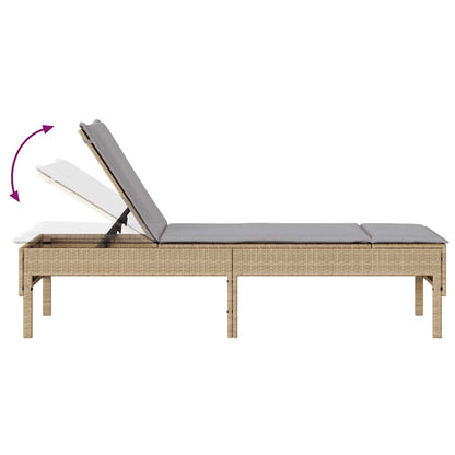 Lettino Prendisole con Cuscini Beige 55x200x44 cm in Polyrattan