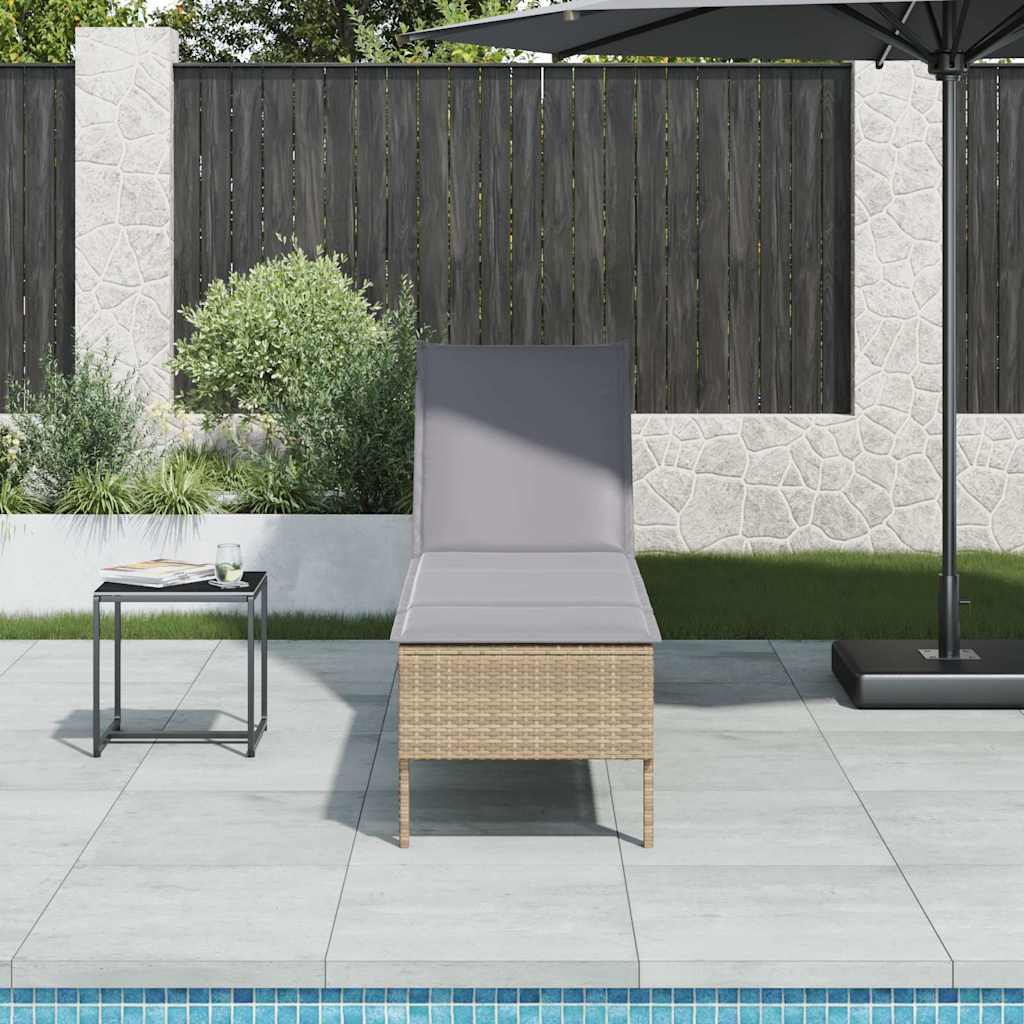Lettino Prendisole con Cuscini Beige 55x200x44 cm in Polyrattan