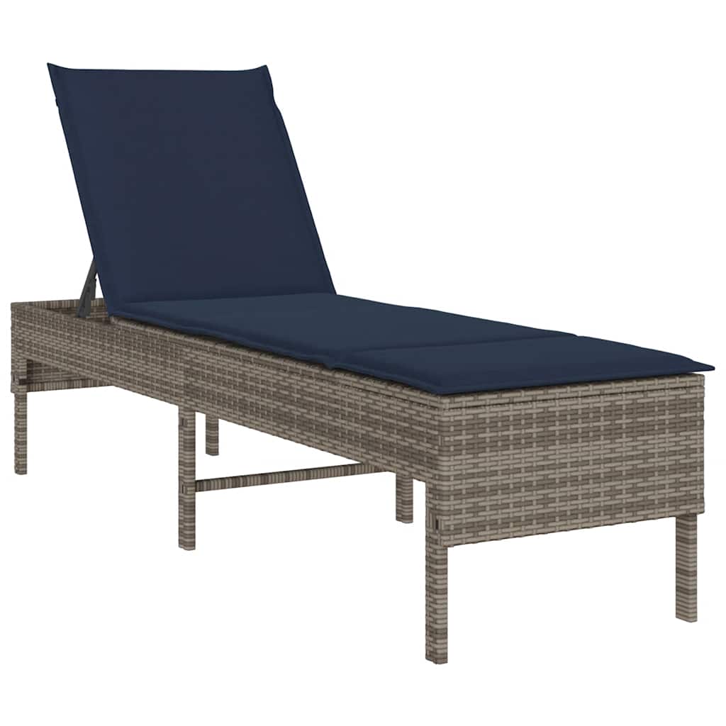 Lettino Prendisole con Cuscino Grigio 55x200x44cm in Polyrattan