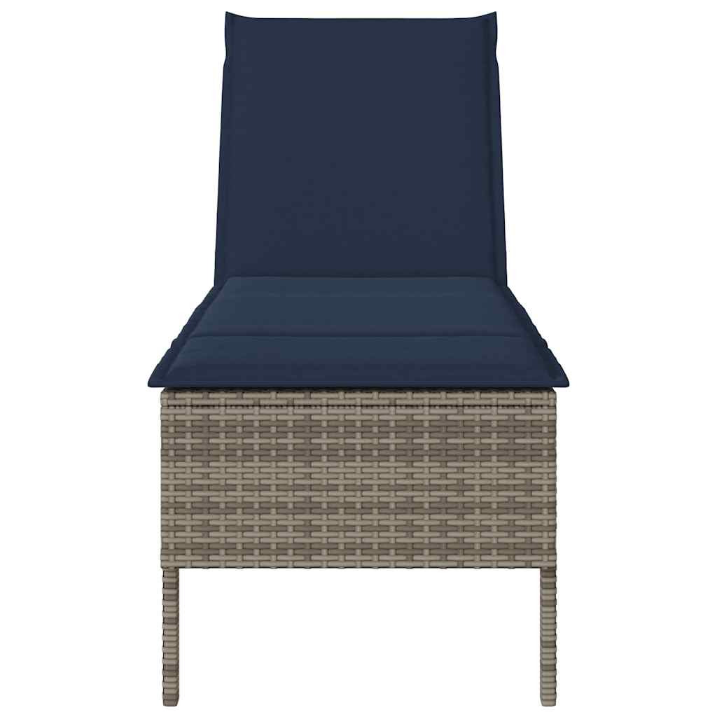 Lettino Prendisole con Cuscino Grigio 55x200x44cm in Polyrattan