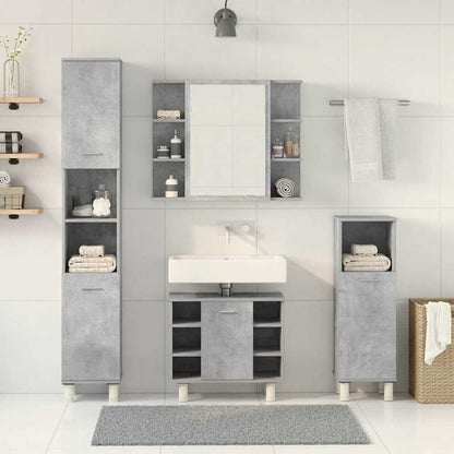 Set Mobili da Bagno 4 pz Grigio Cemento in Legno Multistrato