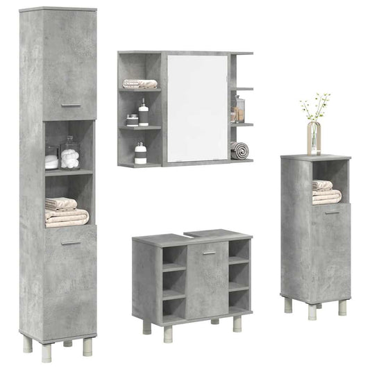 Set Mobili da Bagno 4 pz Grigio Cemento in Legno Multistrato