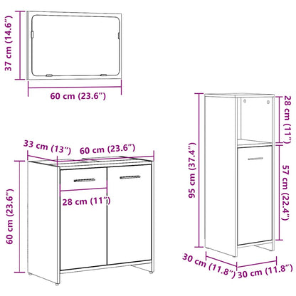 Set Mobili da Bagno 3 pz Grigio Cemento in Legno Multistrato | homemem39