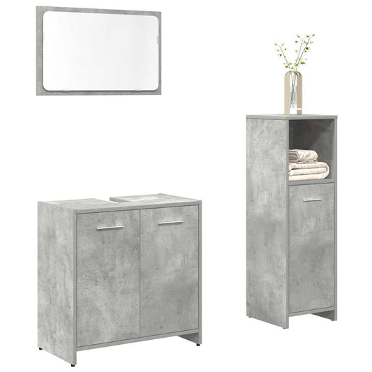 Set Mobili da Bagno 3 pz Grigio Cemento in Legno Multistrato | homemem39