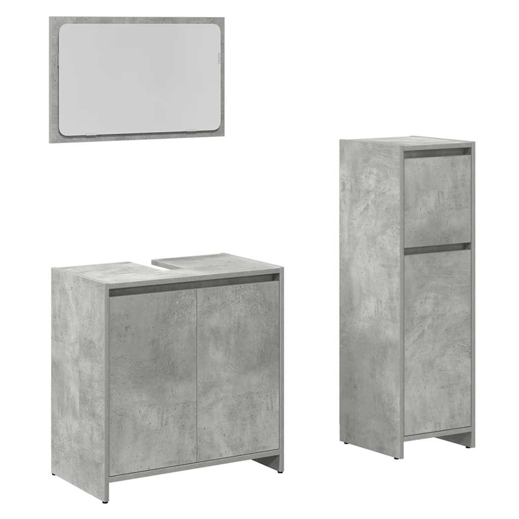 Set Mobili da Bagno 3 pz Grigio Cemento in Legno Multistrato