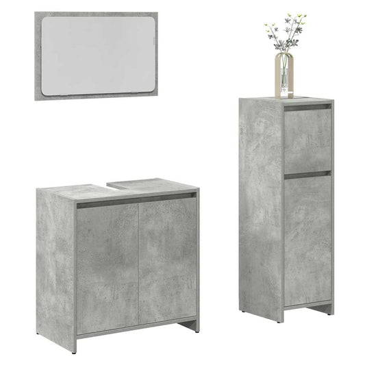 Set Mobili da Bagno 3 pz Grigio Cemento in Legno Multistrato | homemem39