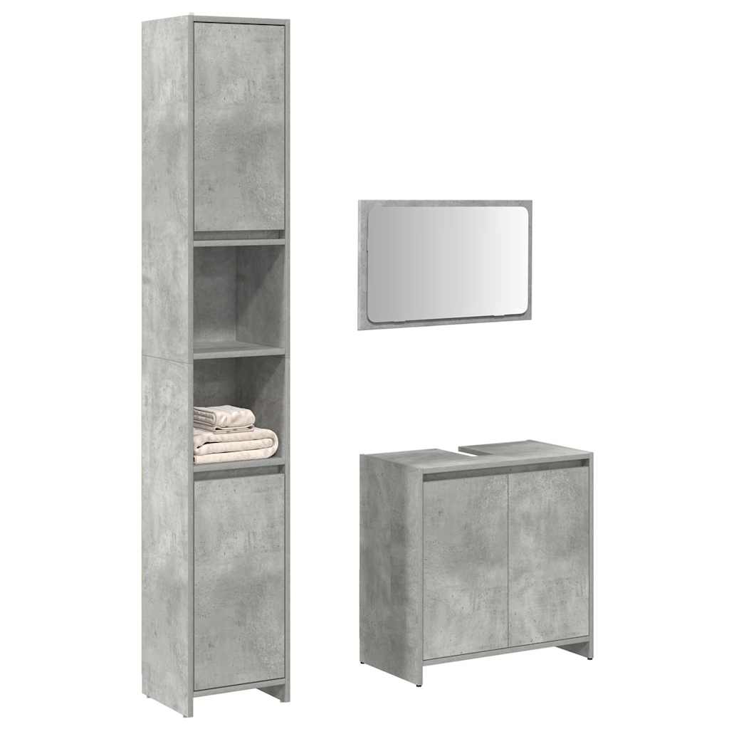Set Mobili da Bagno 3 pz Grigio Cemento in Legno Multistrato