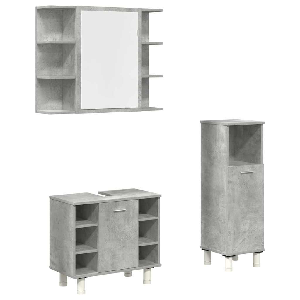 Set Mobili da Bagno 3 pz Grigio Cemento in Legno Multistrato