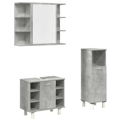 Set Mobili da Bagno 3 pz Grigio Cemento in Legno Multistrato