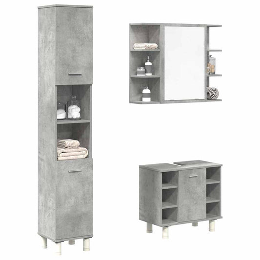 Set Mobili da Bagno 3 pz Grigio Cemento in Legno Multistrato