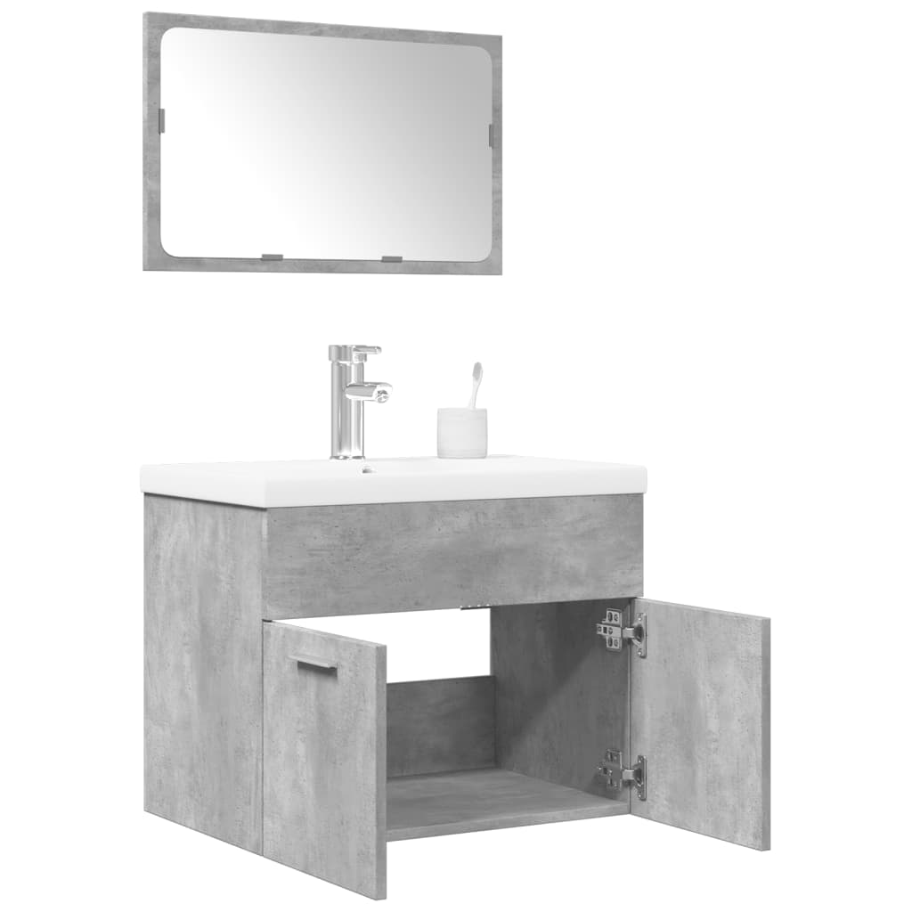 Set Mobili da Bagno 3 pz Grigio Cemento in Legno Multistrato