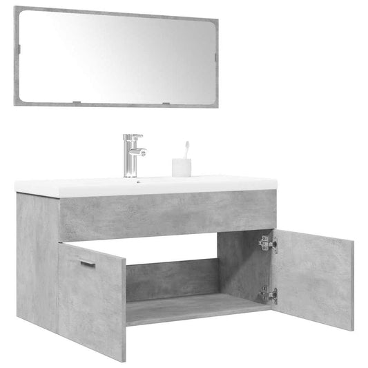 Set Mobili da Bagno 3 pz Grigio Cemento in Legno Multistrato