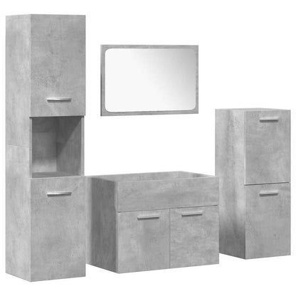 Set Mobili da Bagno 4 pz Grigio Cemento in Legno Multistrato