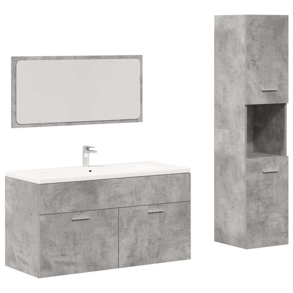 Set Mobili da Bagno 3 pz Grigio Cemento in Legno Multistrato | homemem39