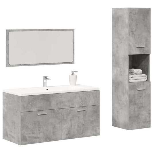 Set Mobili da Bagno 3 pz Grigio Cemento in Legno Multistrato | homemem39