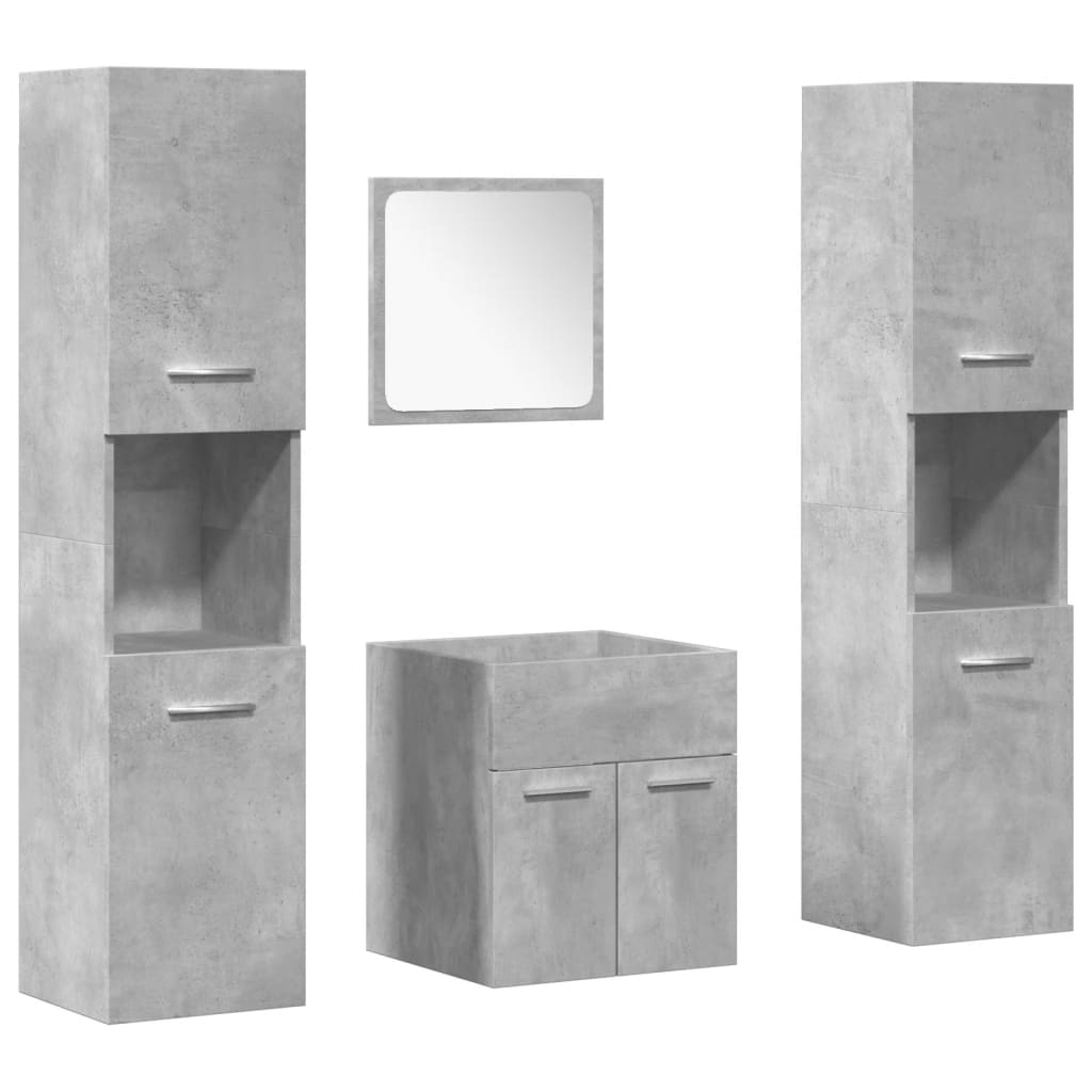 Set Mobili da Bagno 4 pz Grigio Cemento in Legno Multistrato | homemem39