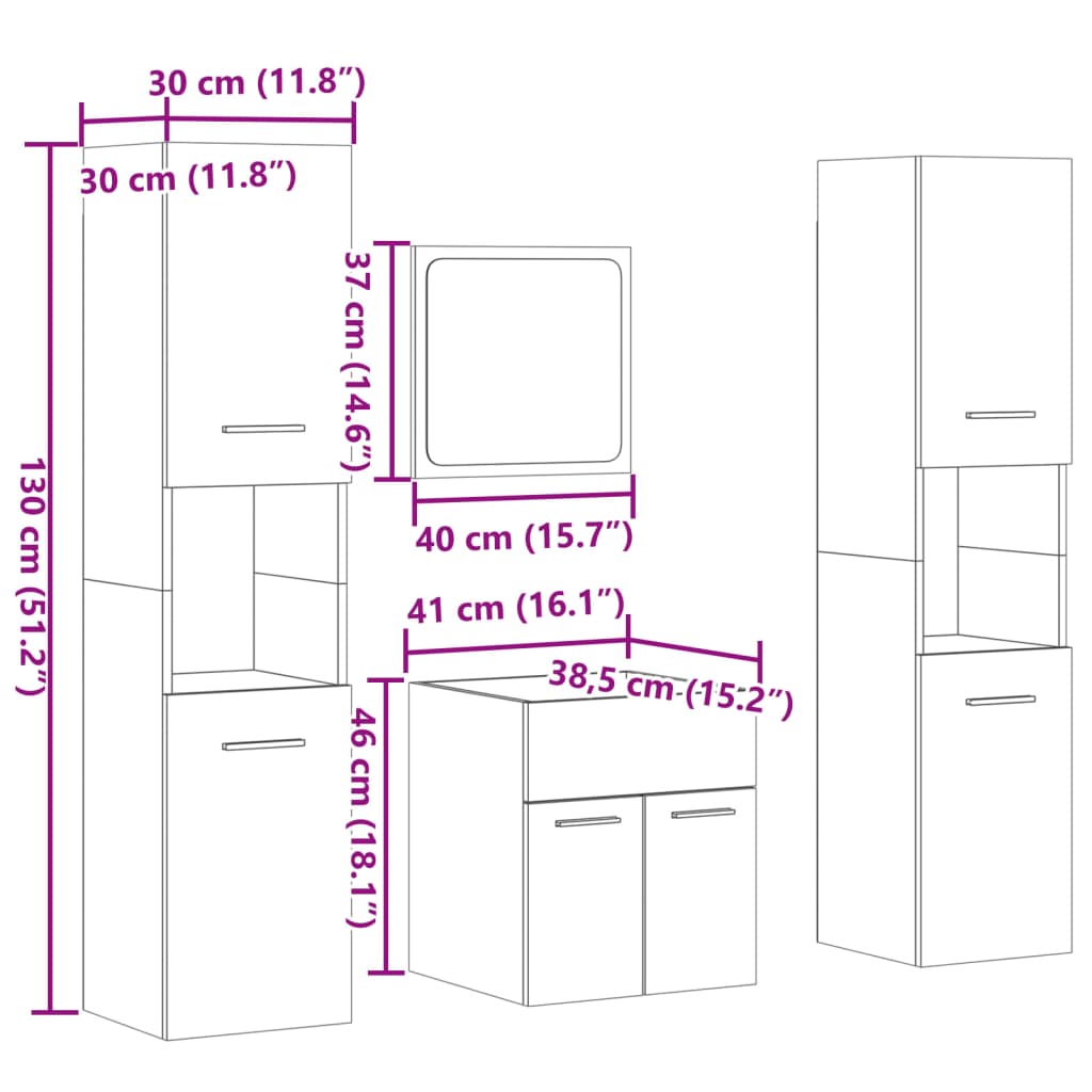 Set Mobili da Bagno 4 pz Grigio Cemento in Legno Multistrato | homemem39
