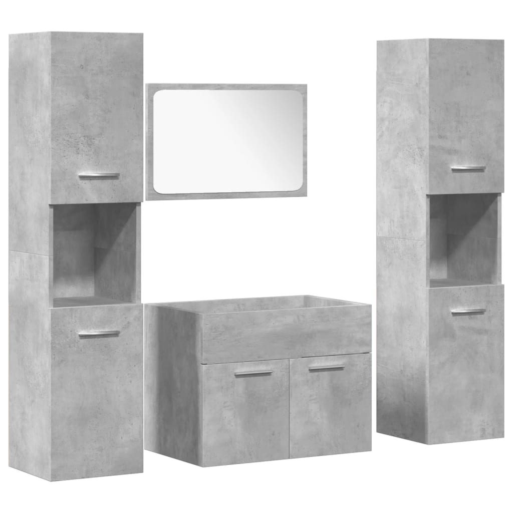Set Mobili da Bagno 4 pz Grigio Cemento in Legno Multistrato