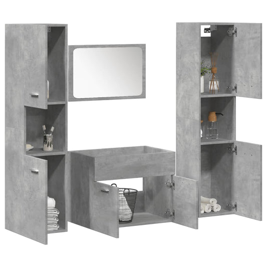 Set Mobili da Bagno 4 pz Grigio Cemento in Legno Multistrato | homemem39